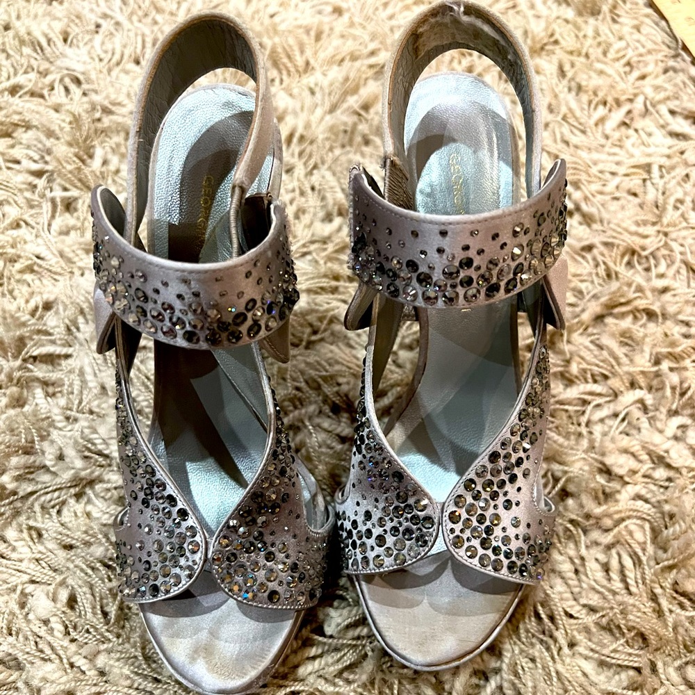 Georgina Goodman silver embellished platform heels